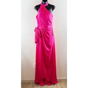 Stacees Asymmetrical Choker Belted One Shoulder Maxi Dress Gown Pink 6